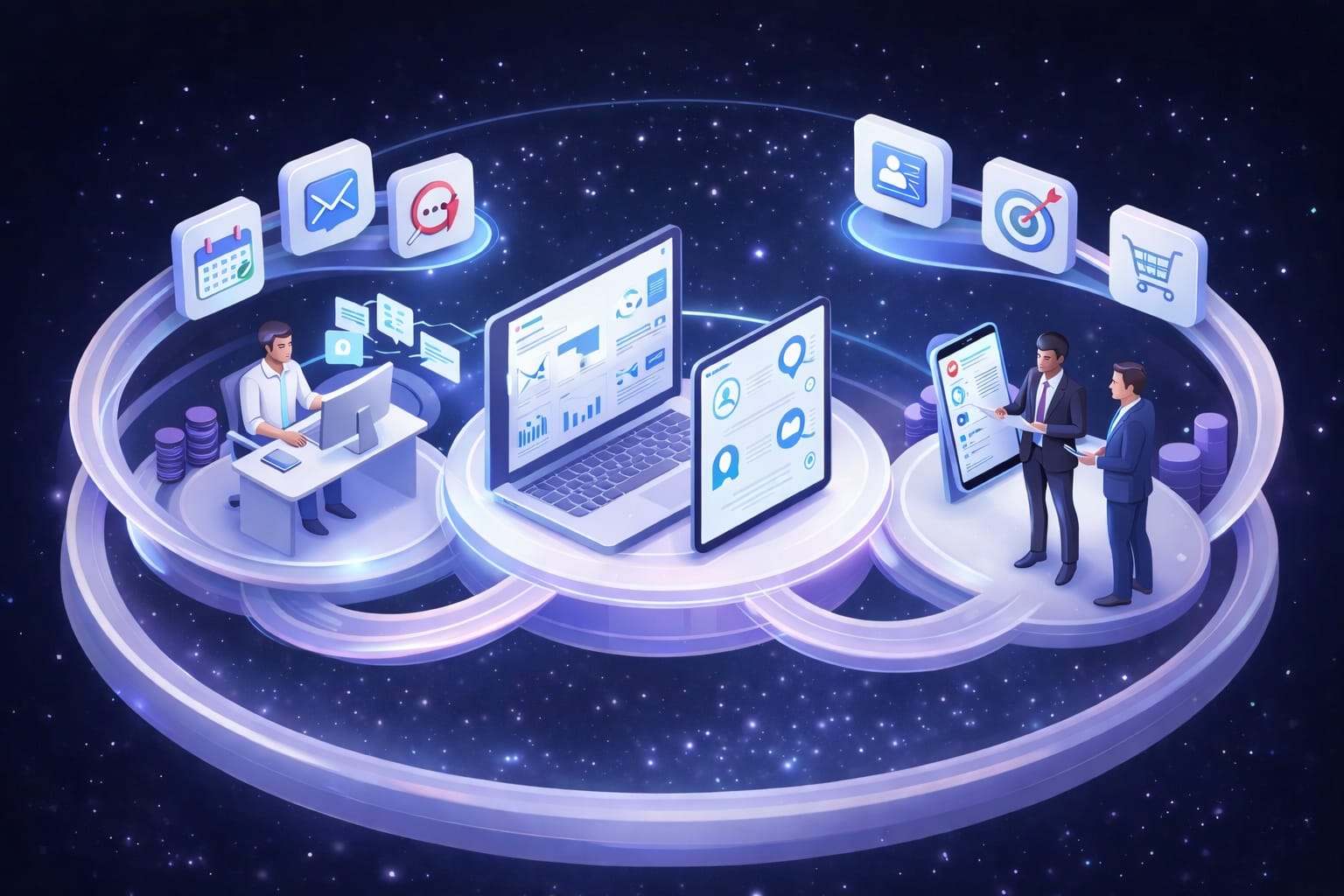 Fielduo CRM ecosystem: customer data, analytics, communication, and sales in one connected platform